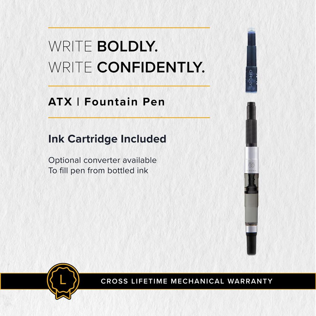CROSS ATX Brushed Finish Dark Blue Fountain Stainless Steel Nib Pen, (F) N886-45FJ