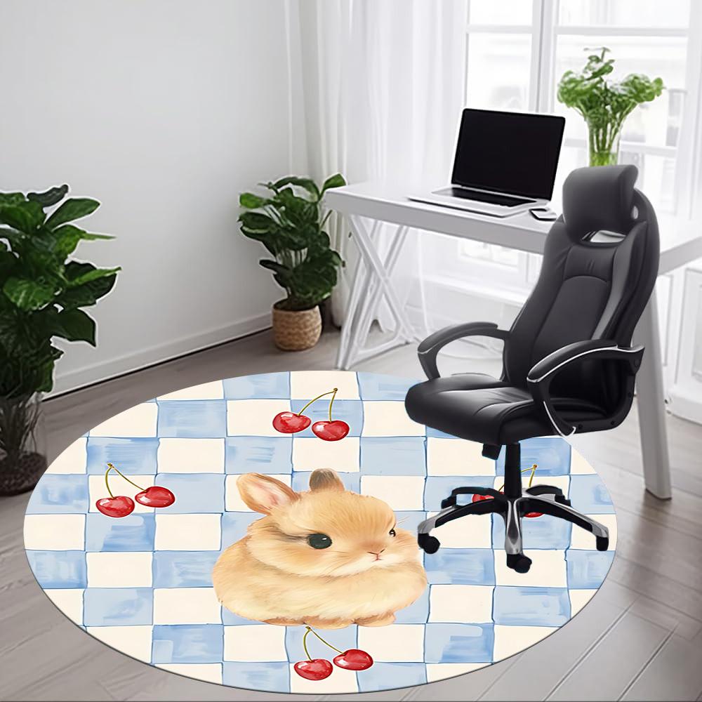 1pc Cherry Bunny Office Round Rug, Carpet for Office, Gaming, Lightweight Round Floor Mat yy260205041