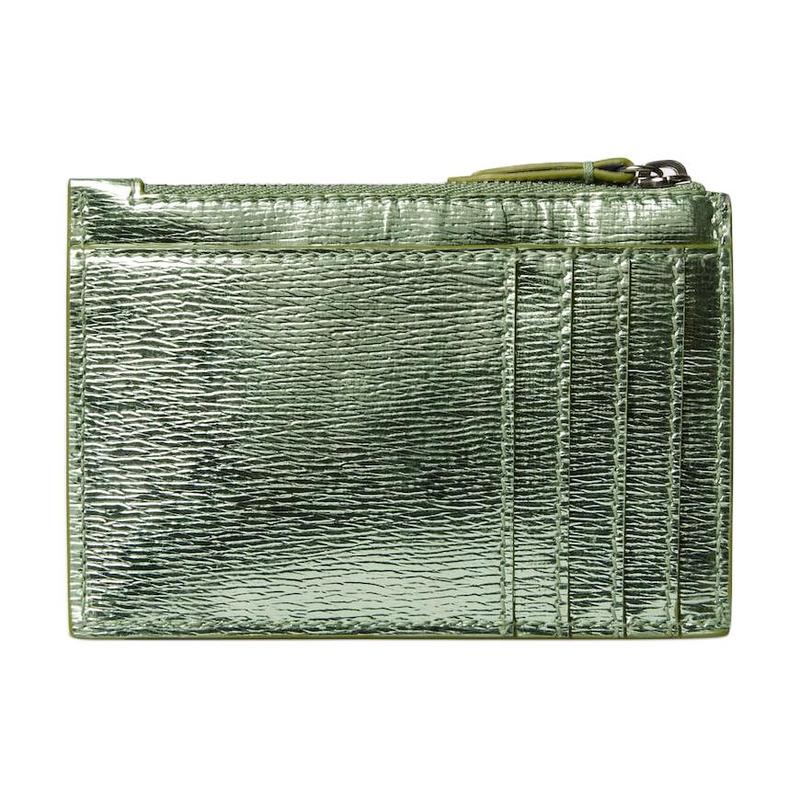 Gucci GG Marmont zipper key bag cow leather card holder women's light green patent leather