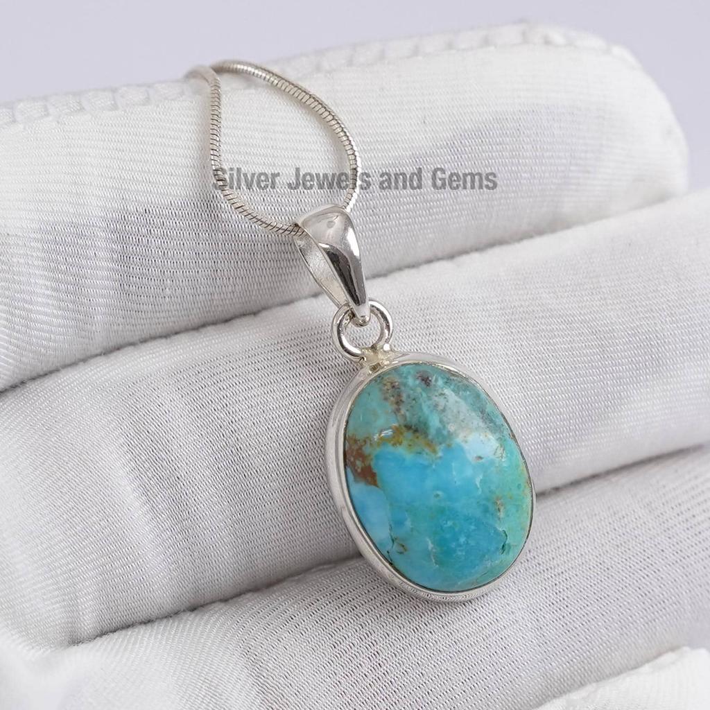 Handmade Sterling Silver Kingman Turquoise Pendant, Oval Arizona Gemstone