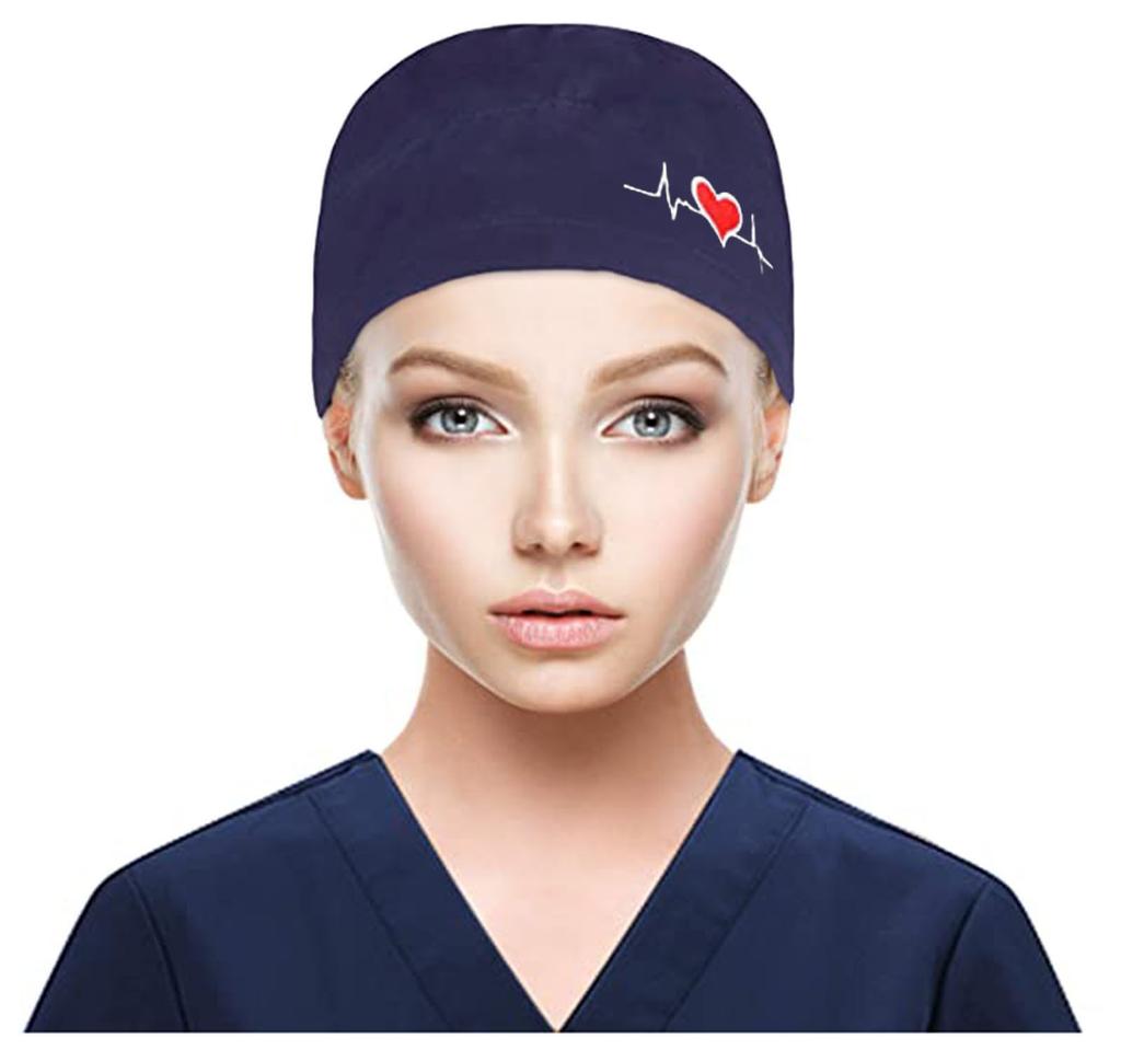 Scrub Cap With Buttons Bouffant Print Hat With Sweatband for Womens and Mens