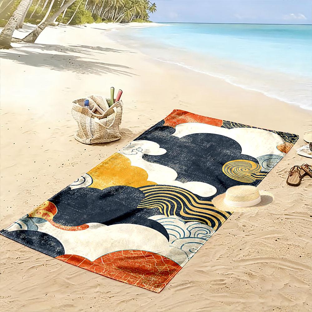 Abstract Japanese Cloud Design Beach Towel Quick-drying for Travel Outdoor Sports Jogging Beach and Swimming