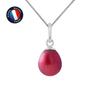 Pendant - - Genuine Red Freshwater Cultured Pearl 7-8 Mm - White Gold - 42 Cm Chain