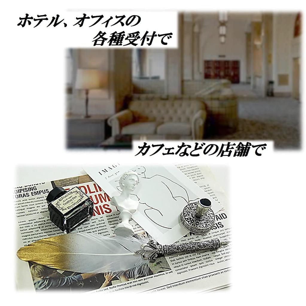 Quill Pen Stand Ink Bottle Set of 4 Antique Feather Dip Pen Fountain Pen Quill [ST TS] (01 Black)