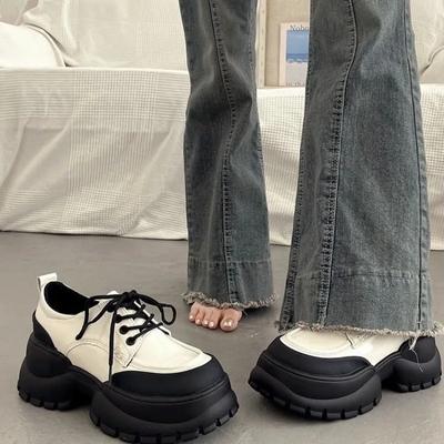 Модные черные кроссовки женские весна осень новые дизайнерские туфли с толстыми подошвами большого носка на шнуровке повседневные туфли Zapatillas Mujer