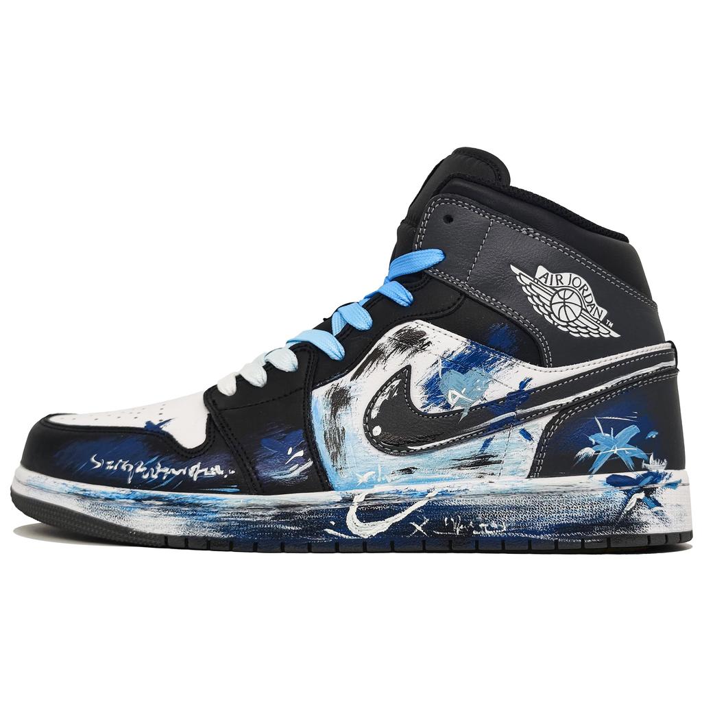 Jordan Air Jordan 1 Устойчивые к истиранию Устойчивые к истиранию Средние Винтажные Баскетбольные Кроссовки Мужские Ледяно-голубые DQ8426-001(Команда400-)