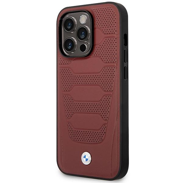 Etui do iPhone 14 Pro Max BMW Leather Seats Pattern MagSafe Burgundowy
