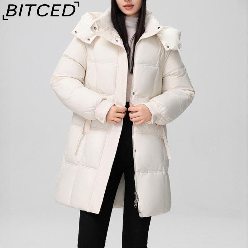 BITCED Fashionable Mid-Length Cotton Coat for Women Trendy Casual Warm-Weather Jacket with Detachable Hood