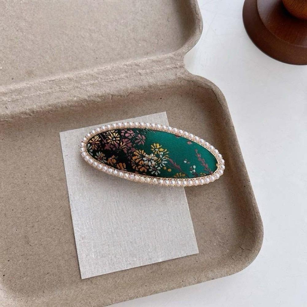 Gold Silk Fabric Songzhen Hair Clip Chinese Style Silk Hair Clip Vintage Pearl Inlay Hairpin  Girls