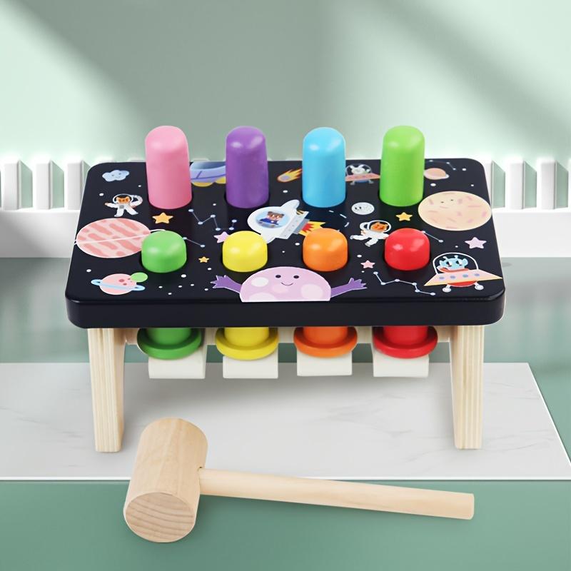 Деревянная игрушка-стучалка с разноцветными колышками, развивающая образовательная сенсорная игра для малышей, развитие мелкой моторики, дизайн на космическую тематику, идеальный подарок