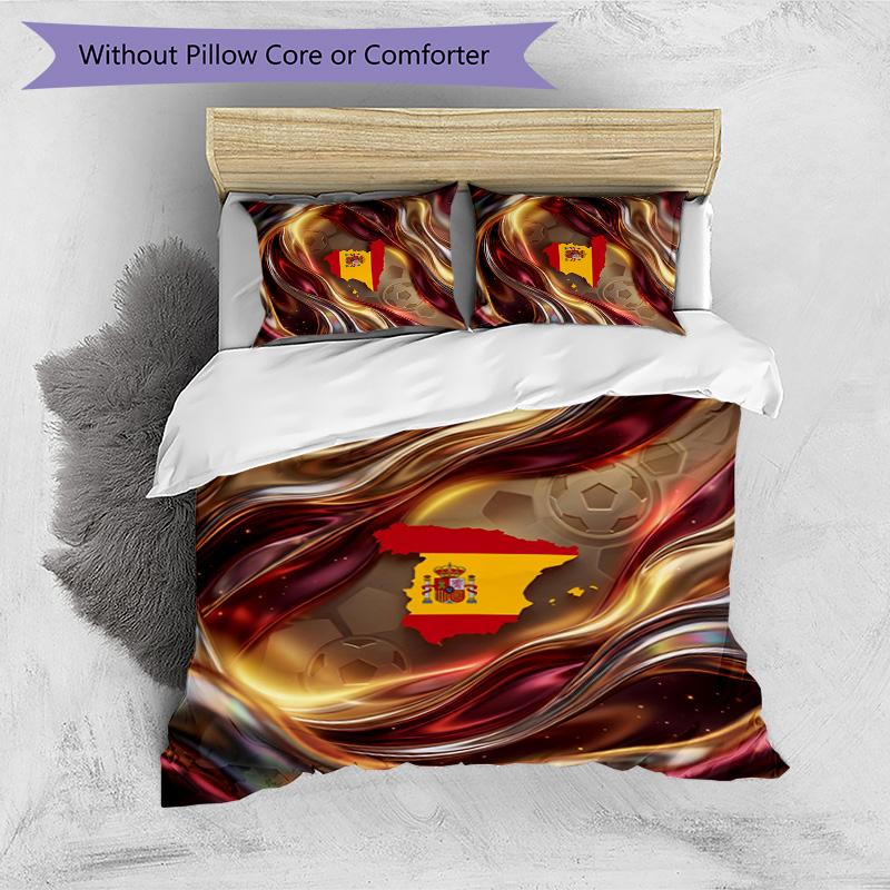 Spain football Printed Bedding 3 Piece Set Cozy Breathable Bed Cover Set as Housewarming Holiday Gift