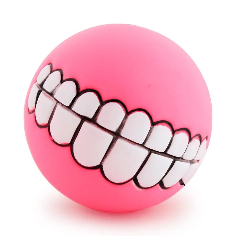 Squeaky Dog Toys for Aggressive Chewers Interactive Puppy Ball with Funny Teeth Design Durable Silicone Chew Toy for Small