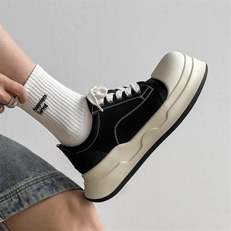 58150 туфли с большой головой женские новые модные ретро повседневные на платформе увеличивающие рост холщовые туфли кожаные туфли-хлебцы