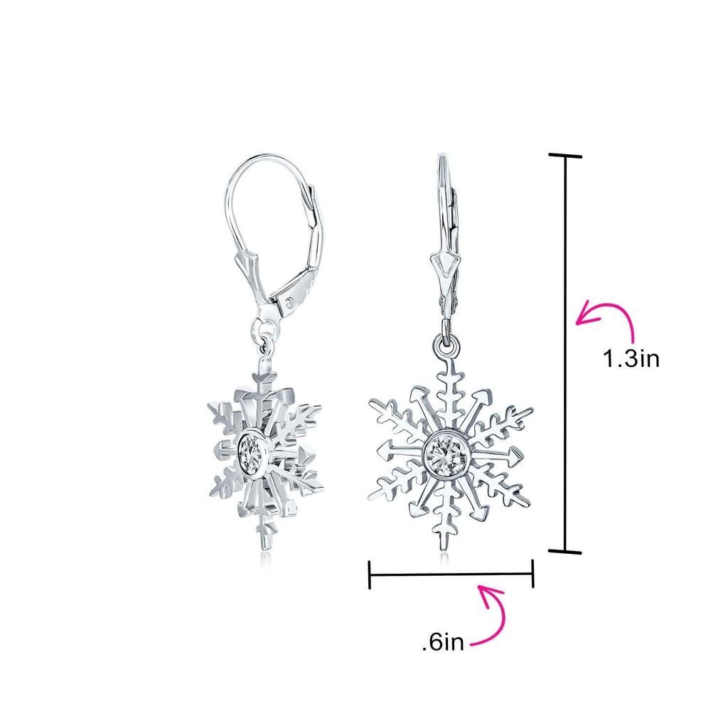 Winter Holiday Party Christmas Drop Dangle Clear Star Snowflake Earrings for Women and Sterling Silver Lever "Frozen Teens. .925 Back"
