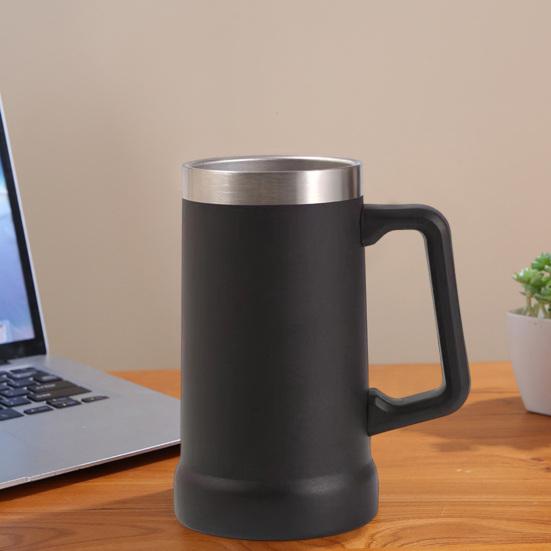 700ML Beer Stein Double Wall Insulation Stainless Steel Coffee Mug Thermal Tumbler for Hot Cold Drinks Big Grip Shatterproof Adventure Drinking Cup