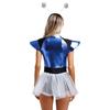 Womens Space Cadet Costume Fly Sleeve Front Zip Sequined Tulle Skirt Boyshorts Spaghetti Jumpsuit with Silver Hair Hoop Headband for Alien Astronaut