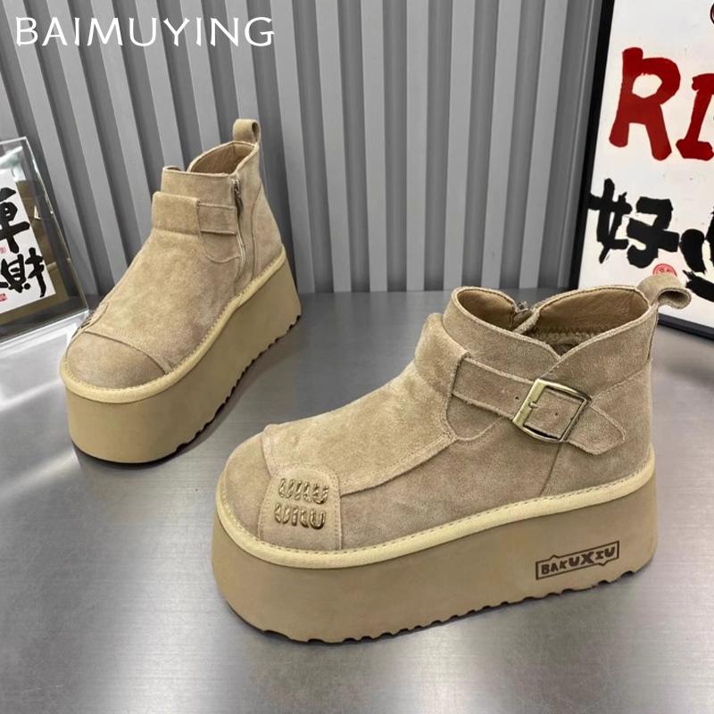 Женские зимние ботильоны на платформе, замшевые короткие, плюшевые, на среднем каблуке, хлопковые туфли 2025 года, модные дизайнерские теплые нескользящие зимние ботинки Botas De Mujer