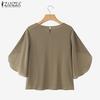ZANZEA Women Summer Round Neck Casual Short Sleeve Loose Blouse