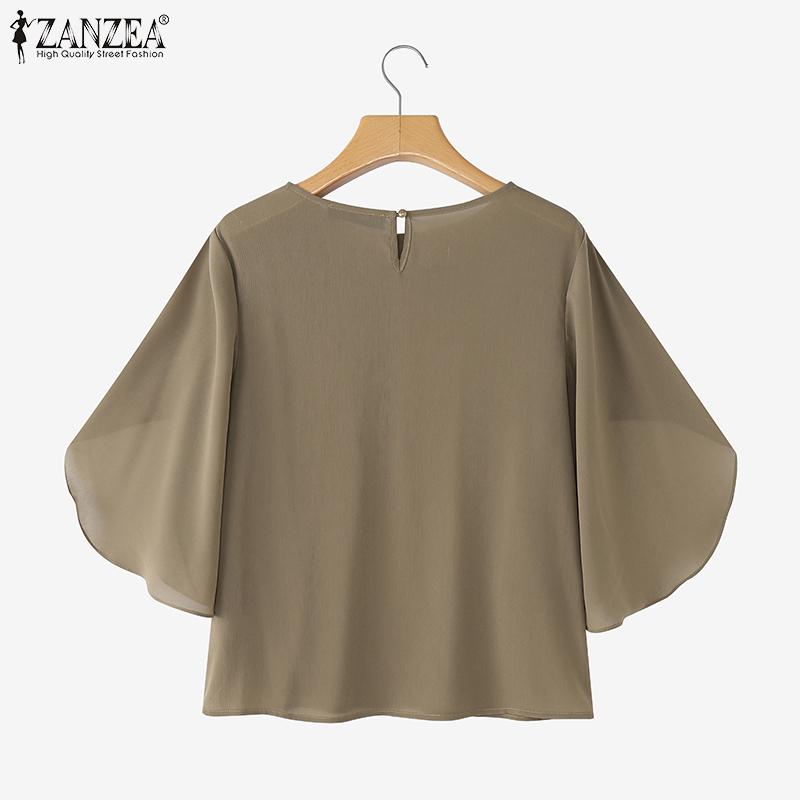 ZANZEA Women Summer Round Neck Casual Short Sleeve Loose Blouse