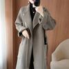 French Style Wool Belted Coat Women Long Loose Fit Simple Elegant Autumn Winter Warm Overcoat
