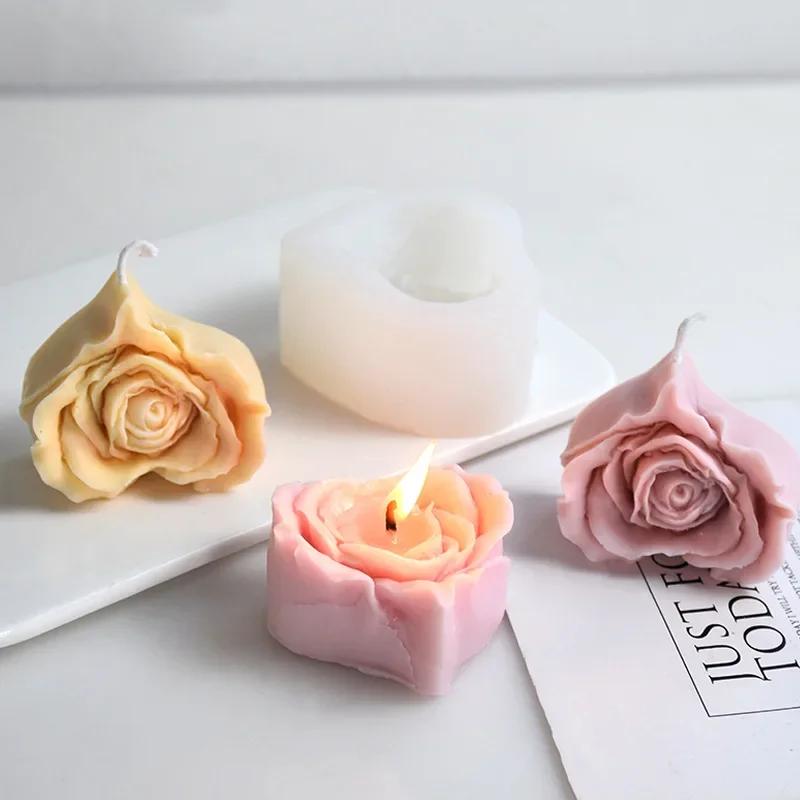 Fashion Molds Rose Love Shape Candle Silicone Mold DIY Aromatherapy Candle Gypsum Handmade Soap Cake Decoration Mold Accessories