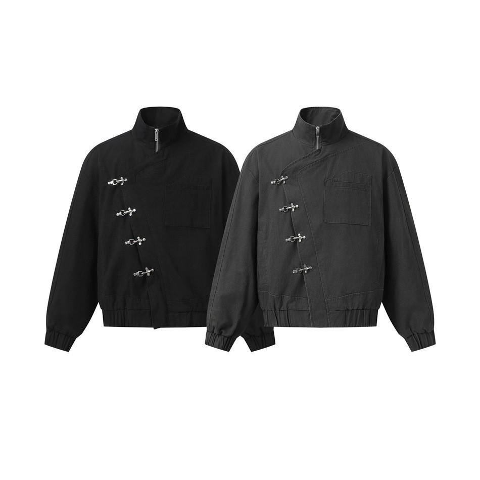 CTOSRCZ Guochao Men's Stand Collar Workwear Jacket - Trendy, Loose Fit for Spring and Autumn CJ07