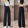 Women Pants High Waist Adjustable Drawstring Ice Silk Long Trousers with Pockets Solid Color Summer Leisure Pants
