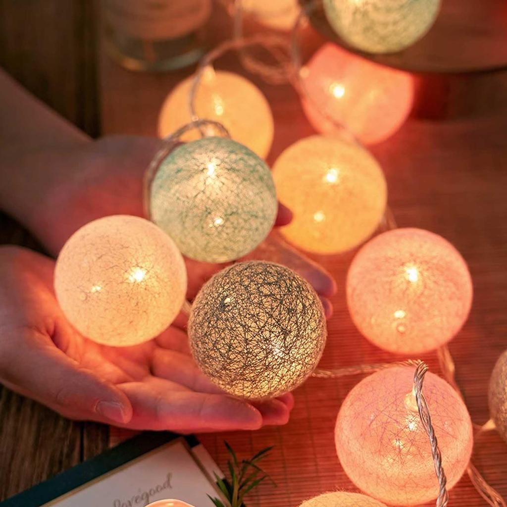 Christmas Decorations, 3M Cord Ball Lights with 20 LED Bulbs, Macaron-Colored Yarn Balls, Party Decorations, String Lights, Garden, Warm Atmosphere,