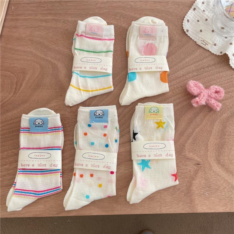 Puppy Socks, Colorful Mid-calf Socks, Summer Pile Socks, Breathable and Sweat-absorbing Socks for Women