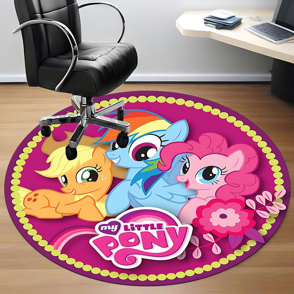 1 шт. Круглый коврик My Little Pony для офиса - Идеально подходит для декора офиса или кабинета, Машинная стирка, Нескользящая основа, Декоративный коврик для пола