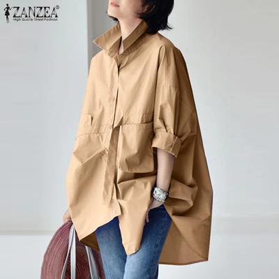 Женские повседневные свободные блузки с отложным воротником и рукавами 3/4