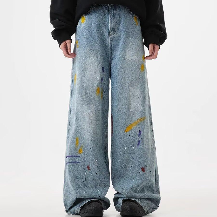 Men'S Jeans Ins Jeans Men'S Ripped Cropped Pants Harajuku Straight Leg Spring Trendy Loose Straight Leg Pants