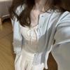Korean Spring Blue Gentle Sweet Women's College Style Knit Cardigan Sweater - Petite, Light, and Short