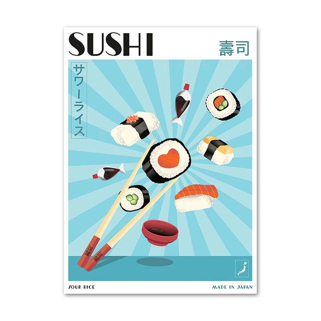 Японский плакат с едой, забавная лапша рамэн, суши, кухня, настенная живопись, холст, картины для ресторана, домашний декор, Куадрос