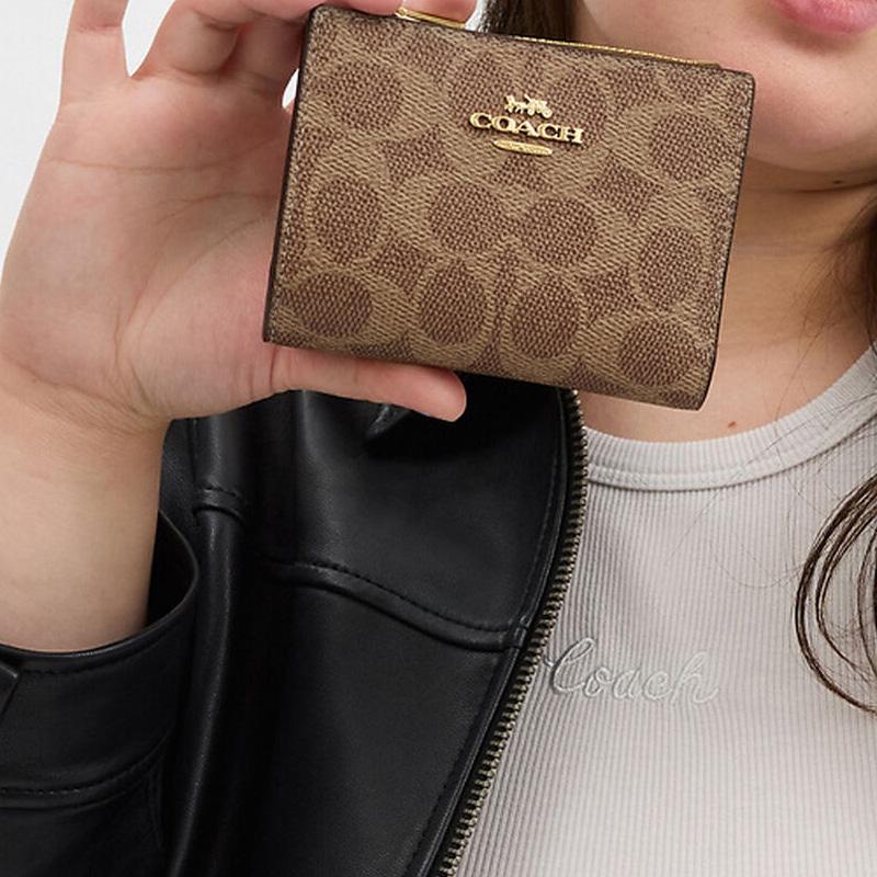 Coach 12 брендов Двойное сложение Холщовый кошелек Унисекс кошелек Коричневый CW803-IMXHE
