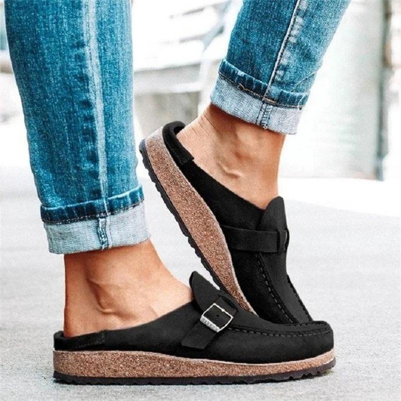 Женские тапочки, летние сандалии с круглым носком, повседневные однотонные тапочки на низком каблуке, большие размеры, ретро-слайды для женщин, Zapatos De Mujer