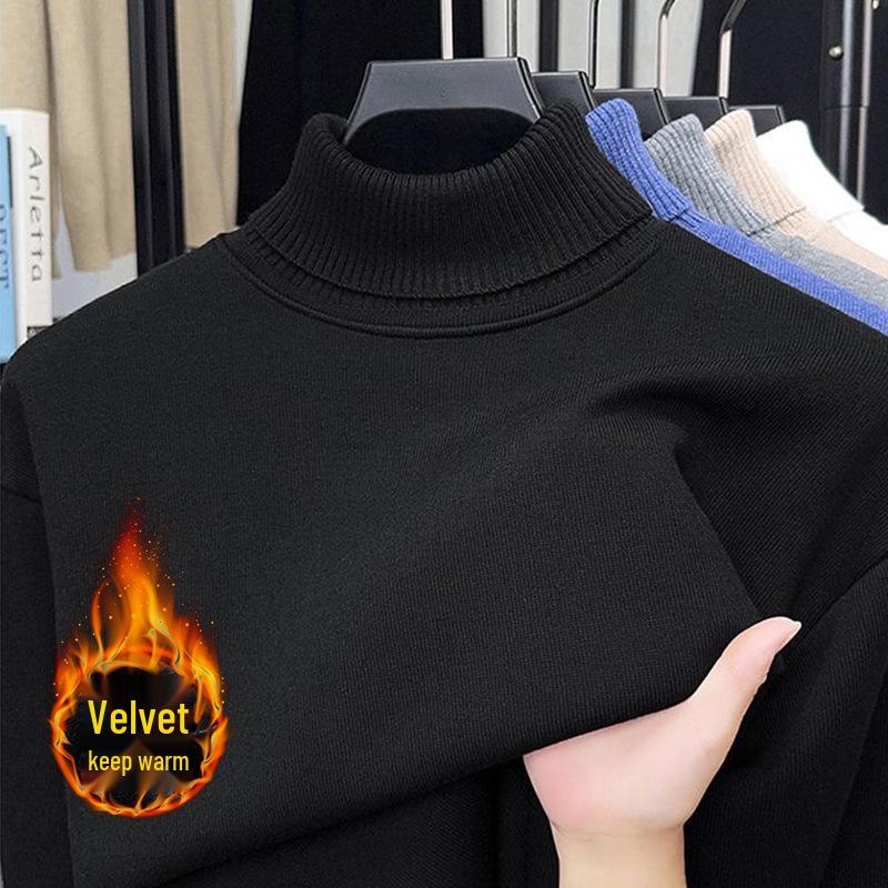 Мужской цельный флисовый свитер с высоким воротником, осенне-зимний, утолщенный, теплый, шерстяной, вязаный, базовый слой