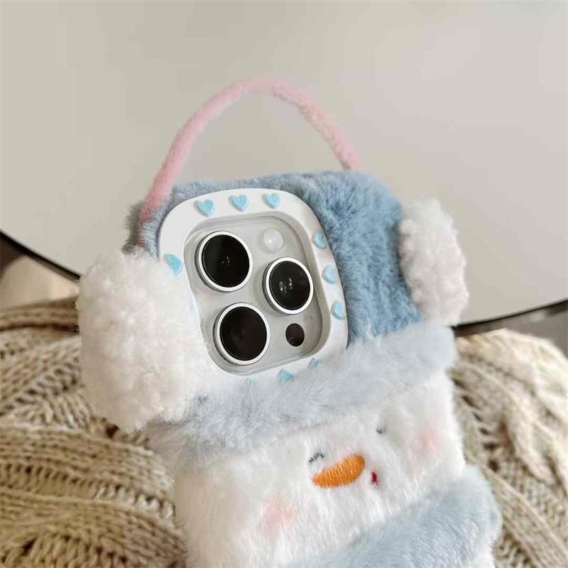 Милый плюшевый чехол для телефона со снеговиком для iPhone 16 Pro 15 14 13 12 11 Pro Max, противоударный чехол
