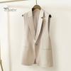 Women Suit Waistcoat Single Button Closure V Neck Lapel Sleeveless Cardigan Mid Length Solid Color Formal Business OL Commute Coat