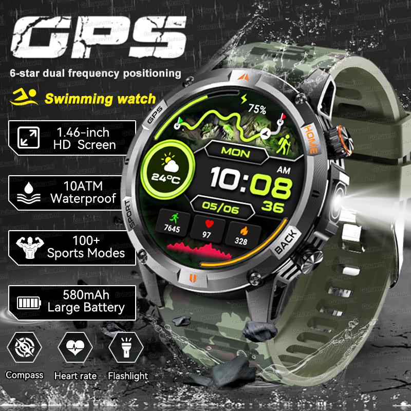 Новая умная часы с GPS-картой, навигацией, AMOLED-экраном, водонепроницаемостью 10 ATM, компасом, фонариком, поддержкой звонков по Bluetooth, для мужчин
