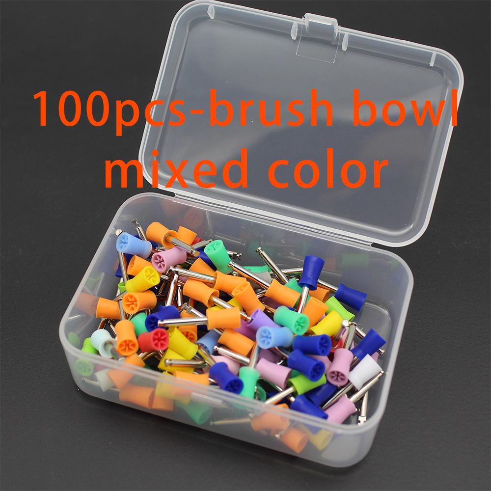 Dental Polishing Brush Set - Bowl-Shaped, Hollow Mandrel, Flat Head, 100 Pcs, Colored.