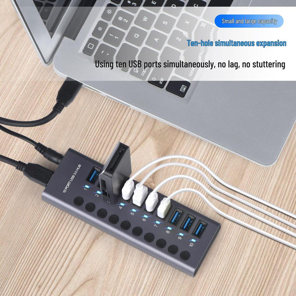 10-портовый USB 3.0 концентратор с независимыми переключателями и док-станция с высоким током
