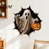 Halloween Wall Decals Break-in 3D Decals, Illusion Effect Spooky Breaking Through Decor for Home Sticker, Horror Ghost Witch Cat Living Room, Bedroom