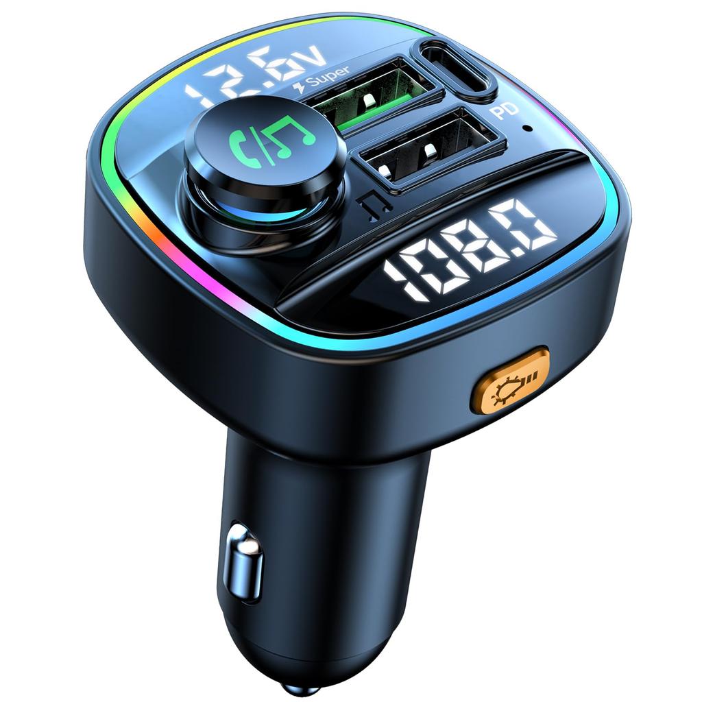 FM Transmitter, QC3.0 Fast Charging, PD30W, Bluetooth 5.3, Dual Microphone, Noise Reducing, Car Charger,
