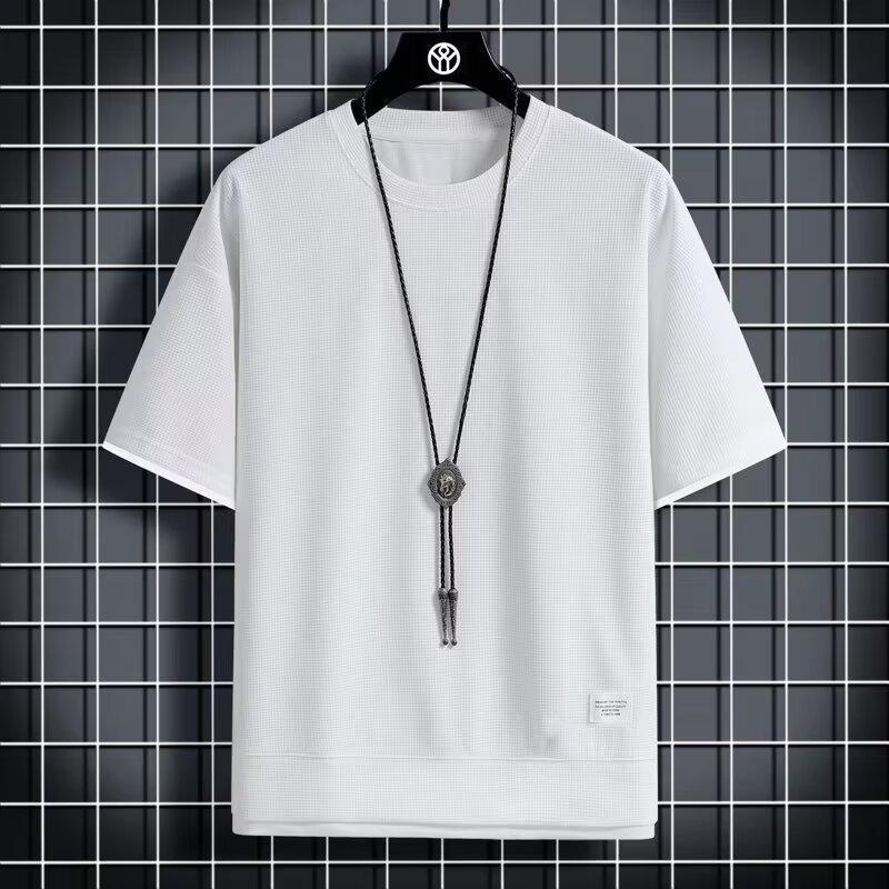 Men's Summer Casual Two-Piece-Look T-Shirt, High-End Large-Size Sports Short-Sleeve Five-Point Sleeve Top