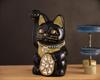 Lucky Cat Jewelry Cat Right Paw Raised Ceramic Lucky Cat Maneki Neko Auspicious Feng Shui Ornament (M-SIZE Black) / _ (jw_M Black)
