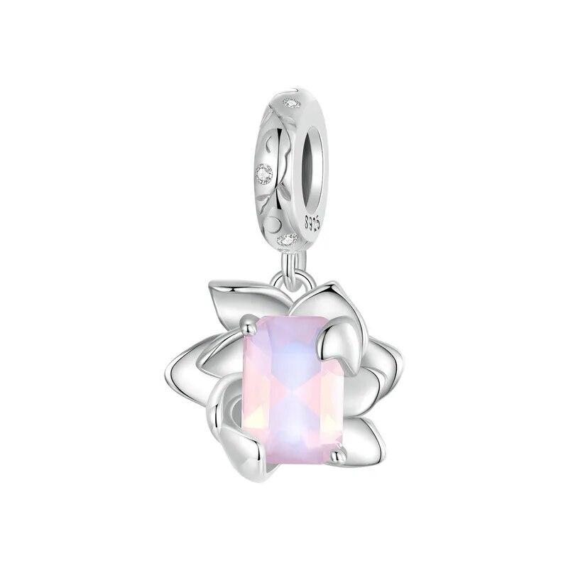 Bamoer 925 пробы серебро ослепительный циркон розовый цветок подвески божья коровка бусины для женщин браслет и ожерелье DIY ювелирные изделия