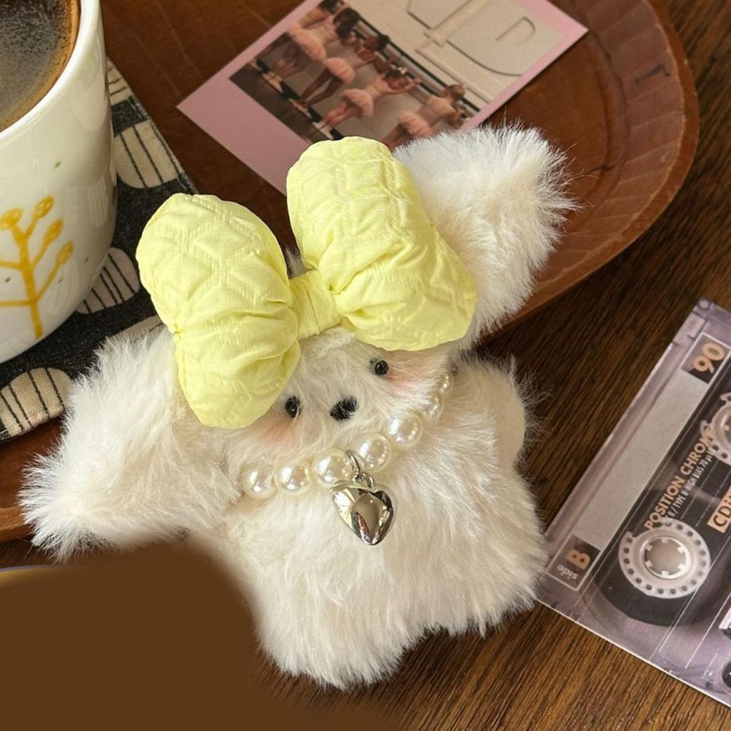 Cartoon Plush Dog Charm Keychain Sweet Cute Bowknot Pendant Car Keyring Backpack Decoration Fashion Jewelry for Women