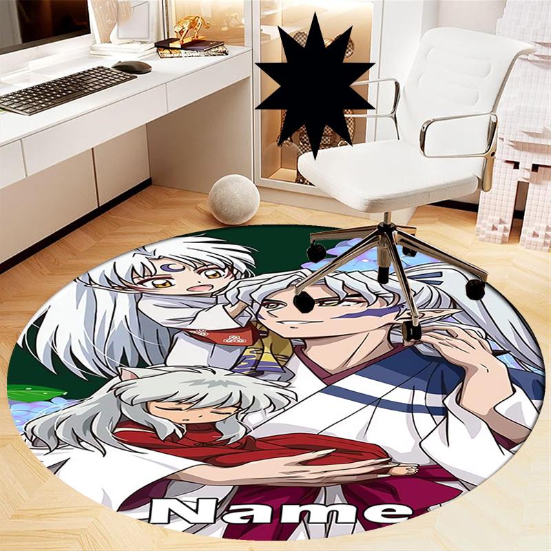 Custom Name Inuyasha Printed Round Rug Carpet Chair Rug Area Rug Entryway Doormats,for Office Chair Living Room Bedroom Kitchen Room.