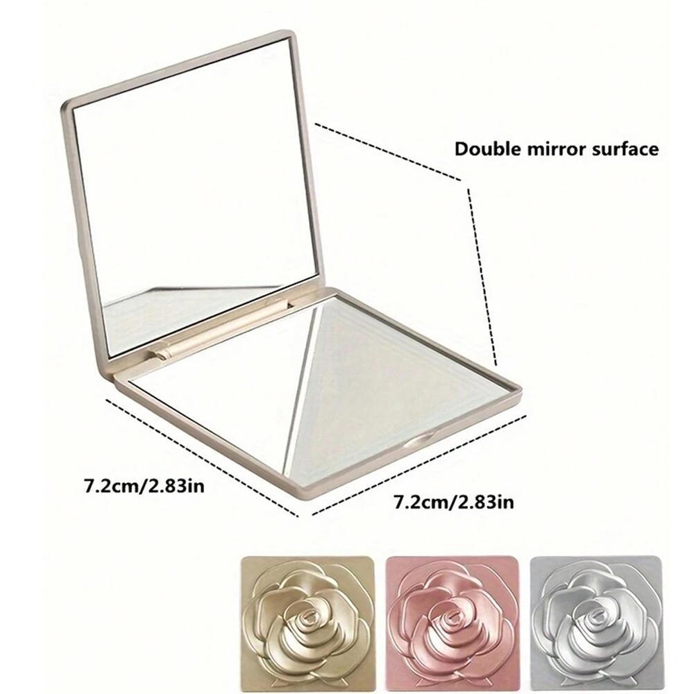 Rose Compact Mirror Square Travel Portable Makeup Mirror Double-Sided Cosmetic Mirror Gifts for Wedding Bridal Shower Party